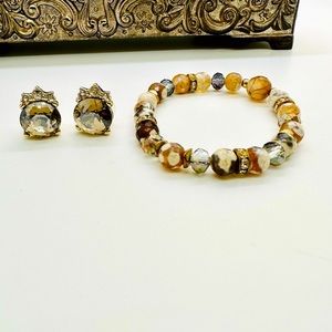🔥 Gorgeous Smoky Crystal Earrings & Agate Bracelet